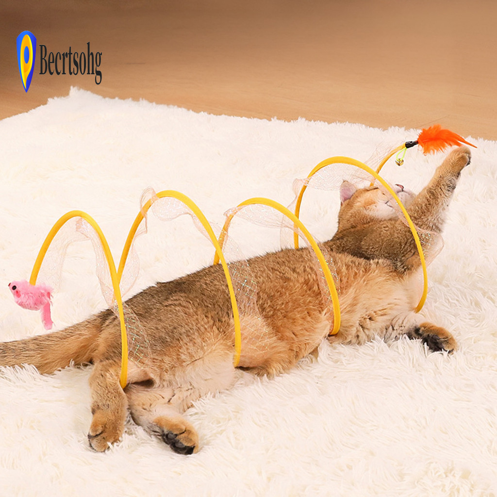 Collapsible Tunnel Toy Foldable Cat with Plush Mouse – Indoor Play Tube for Kittens and Cats Bendable Wire Frame Hideo