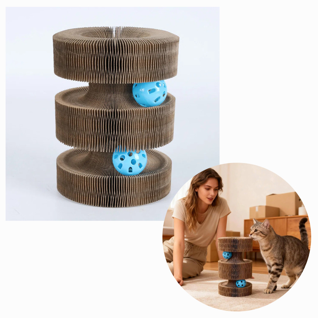 Magic Cat Toy Scratching Post Foldable Accordion Paper Tipo de ponte em arco/carro e Bolas com Sino High Quality