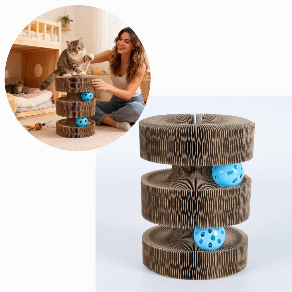 Magic Cat Toy Scratching Post Foldable Accordion Paper Tipo de ponte em arco/carro pequeno e Bolas With Ball