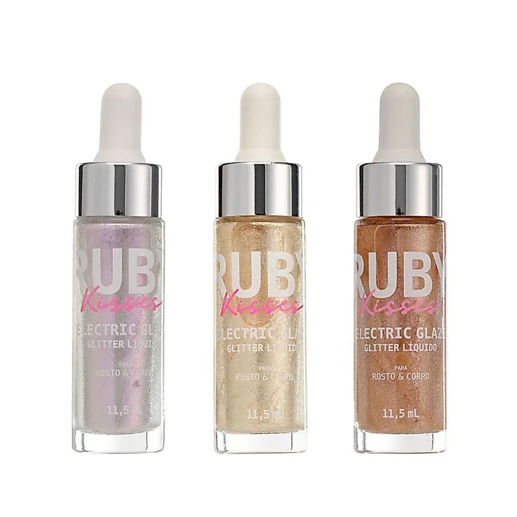 Glitter Liquido Electric Glaze Rosto e Corpo Maquiagem RK Ruby Kisses Cores 11,5ml