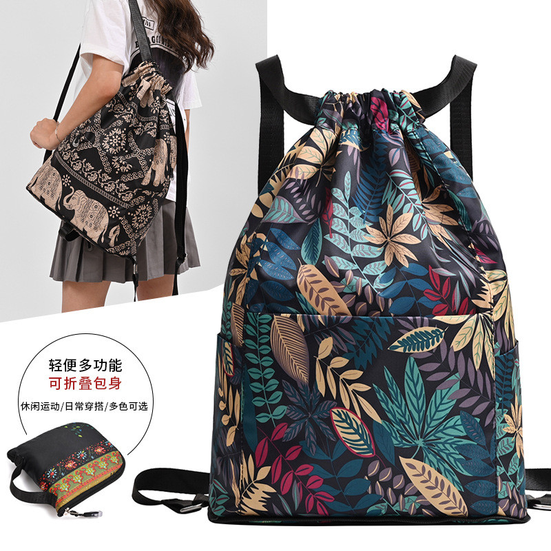 Foldable travel duffel bag for men gym workout sports drawstring storage pack lightweight beam mouth backpack for women