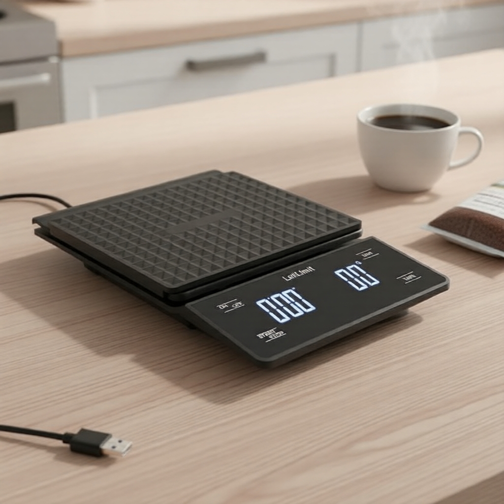Balança digital de preparo manual de café, recarregável, com timer integrado, precisa para cozinha e confeitaria