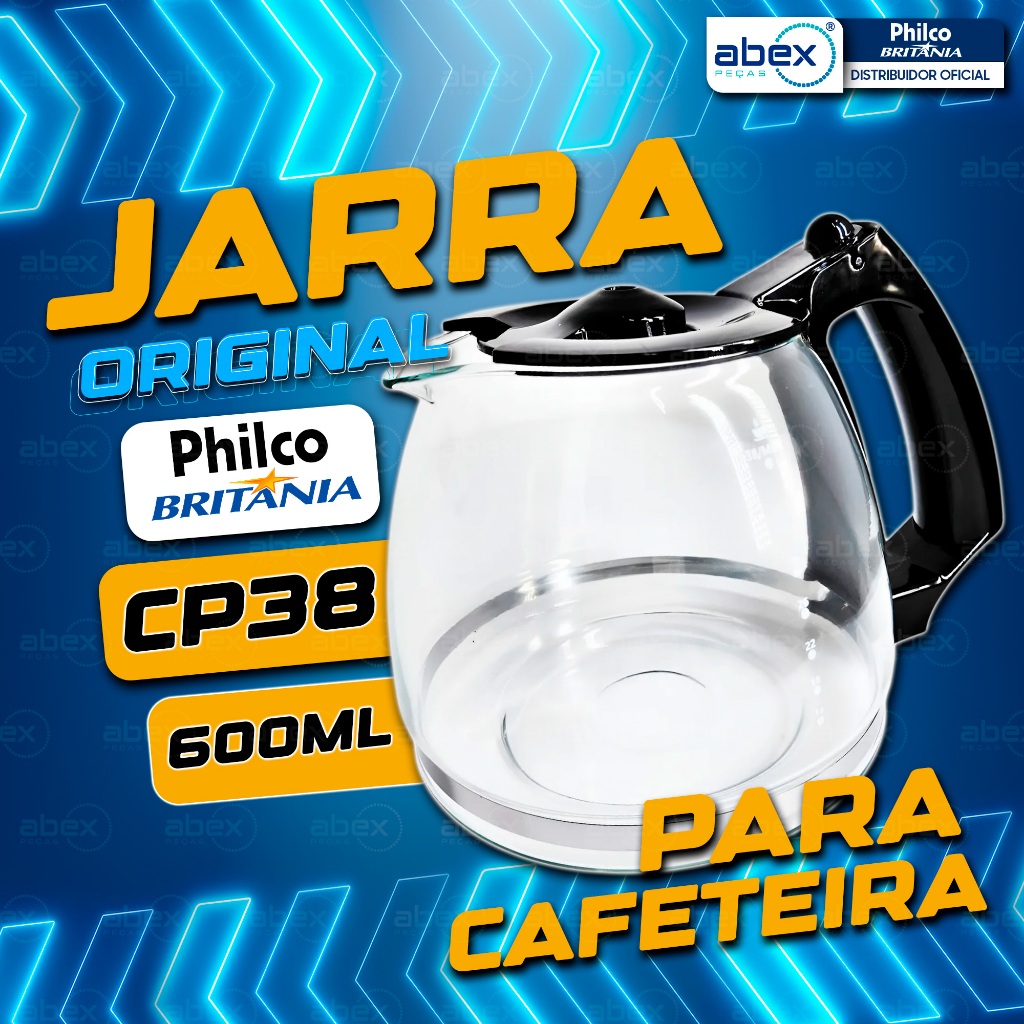 Jarra De Vidro Para Cafeteira Britânia CP38 Inox Digital Inox 38 Cafés Com Tampa Preta Original