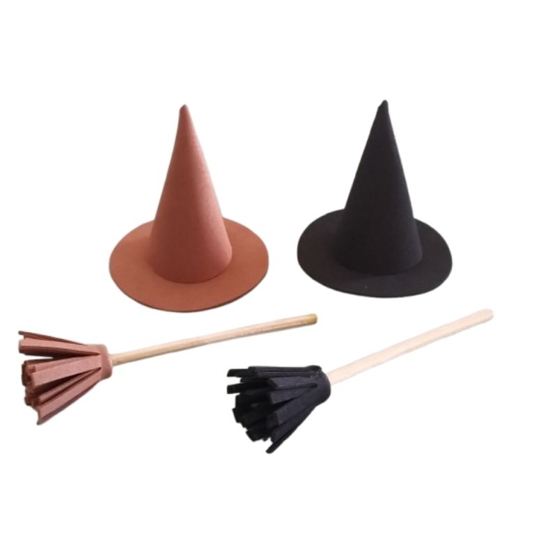 Kit Mini Chapéu e Vassoura Harry Potter Para Tubetes ou Caixinhas Personalizadas Decoração Hogwarts