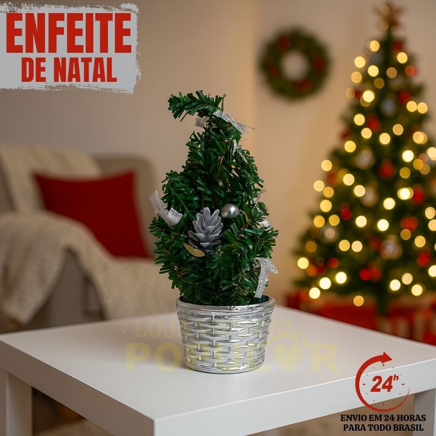 Decoração Linda Mini Árvore de Natal de Mesa 20cm Já Vai Montada C/ Os Enfeites