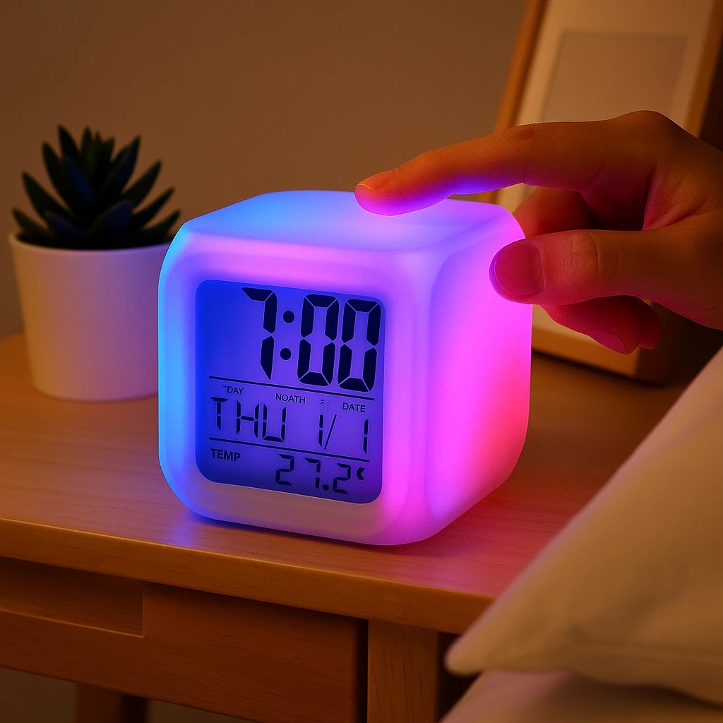 Mini Relógio Alarme Horas Acorda Despertador Digital LED Mesa Aparelho Data Temperatura Decoração