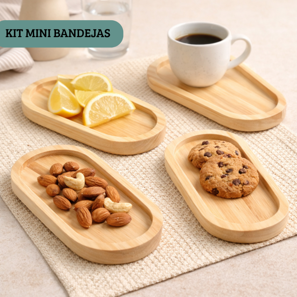 Kit Mini Bandeja De Madeira Pinus 16x8 Multiuso Pires Café Xicaras Petisco Organizar Decoração