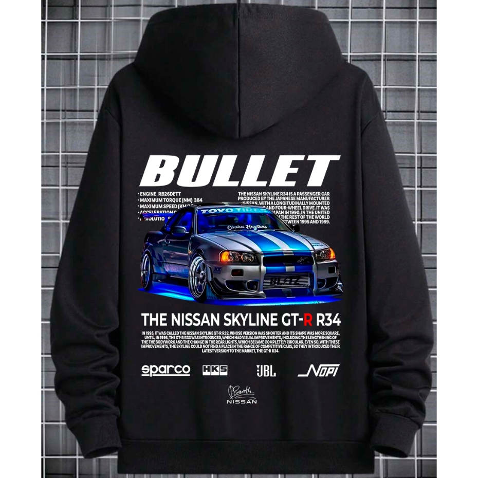 Moletom Masculino Personalizado Bullet Skyline Casaco Canguru Algodão Brian Fast & Furious Unissex