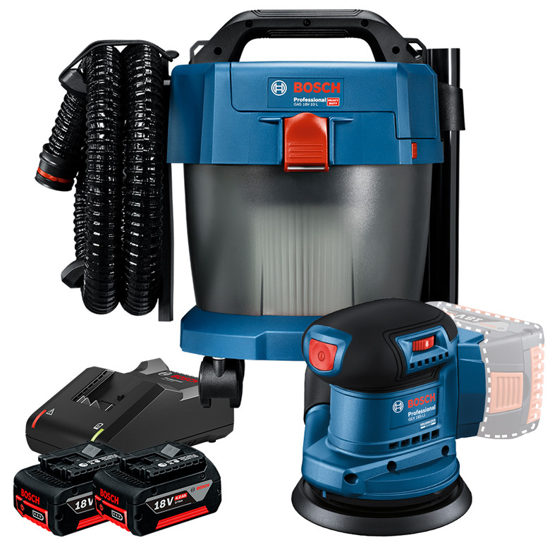 Kit Aspirador de Pó GAS 18V-10L Premium + Lixadeira Roto Orbital 5