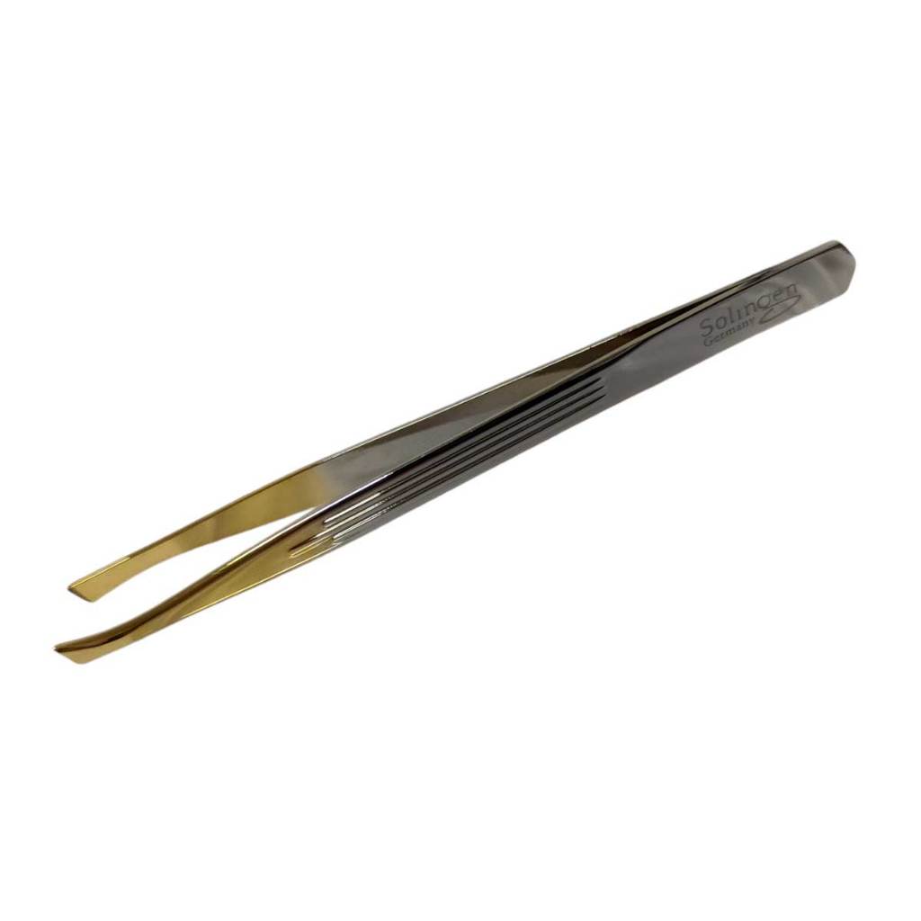 Pinça Sobrancelha Solingen Chanfrada Ergonomic Gold Premium