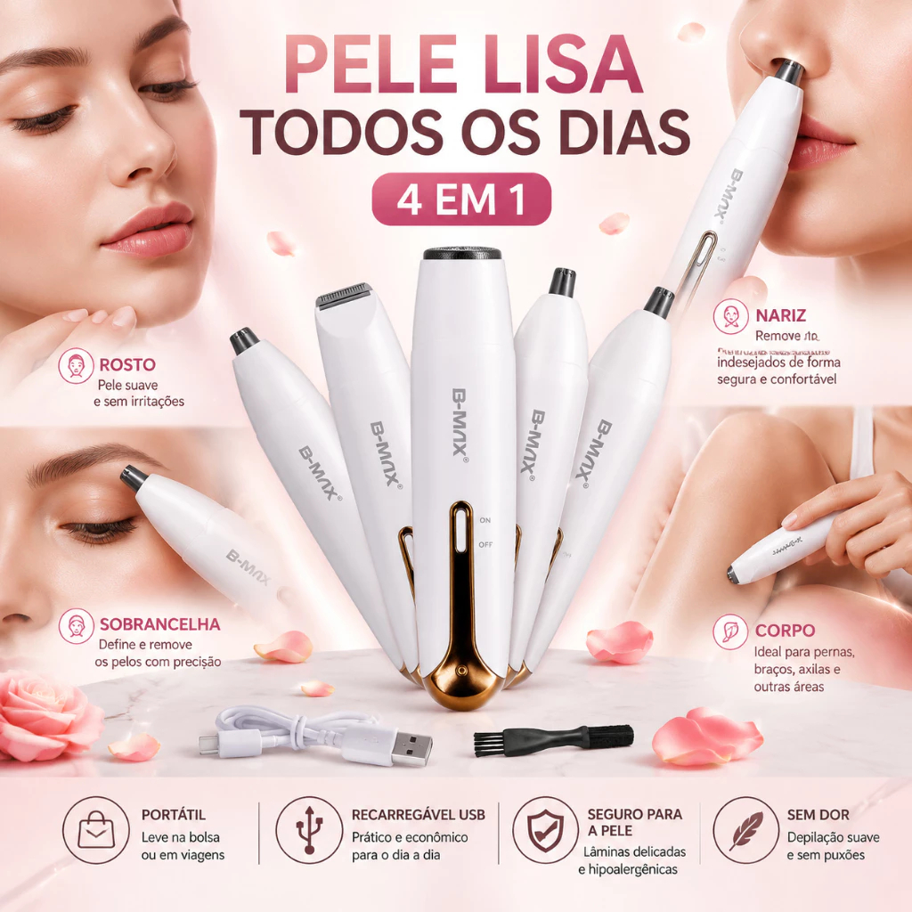 Portable Electric Rechargeable Face Eyebrow Trimmer Pen Epilator KIT - Depilador Feminino Recarregável 4 em 1