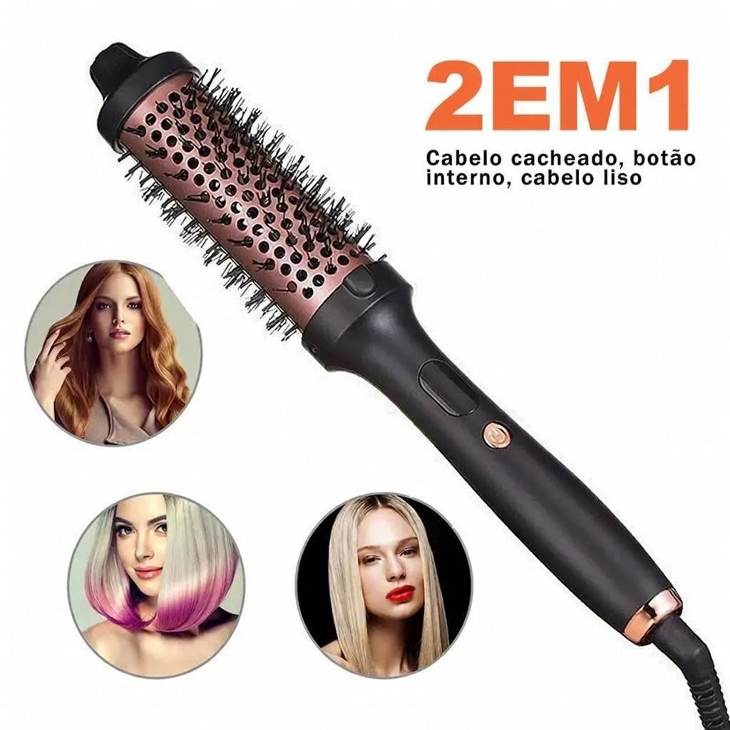 Hair Curler with Brush Dryer Electric Straightener 3 in 1 Bivolt Straightens Modeling with Anti-Frizz Led