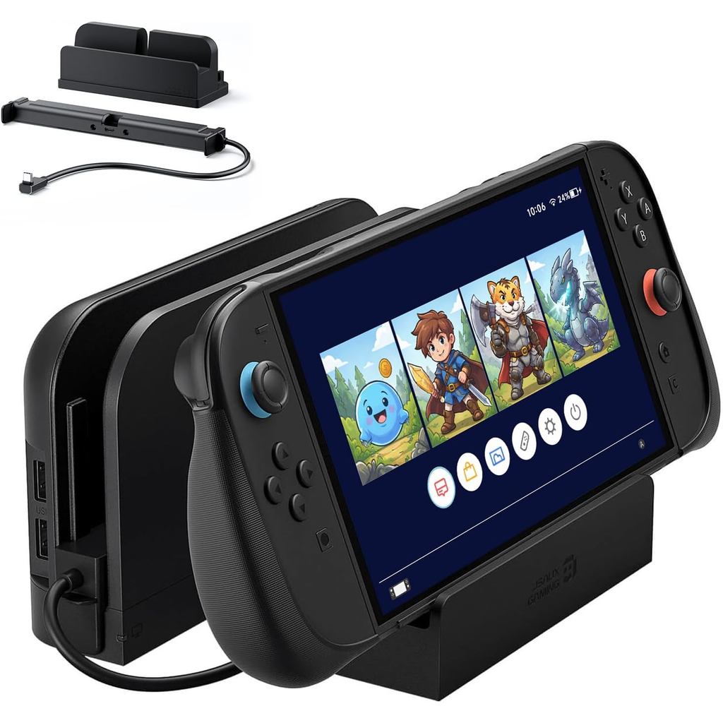 Cabo Extensor JSAUX com Suporte para Dock do Switch 2, Cabo de Extensão USB C de 35cm para Capas Protetoras Grossas, Car
