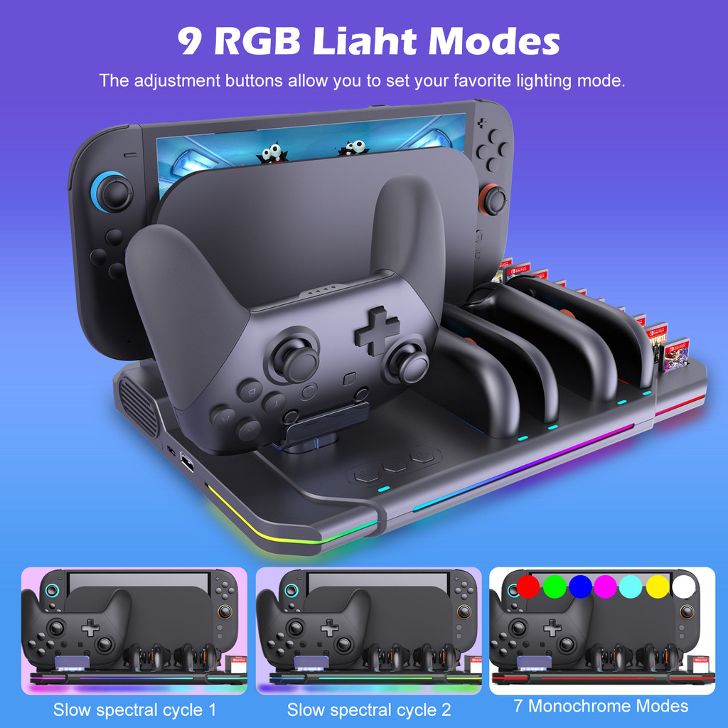 Controlador Alça Carregador Suporte Para Switch 2 & Joycon Multi-Função De Carregamento Ventilador Base RGB Luz Slot Car