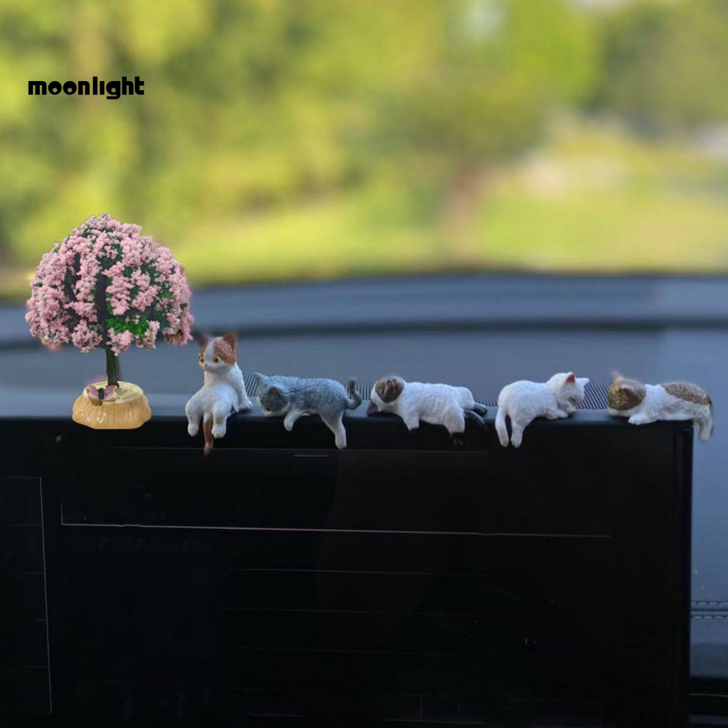 Cute Mini Sleeping Kitten Car Dashboard Decor – Adorable Pvc Figurines for Windshield Console Safe and Charming Access