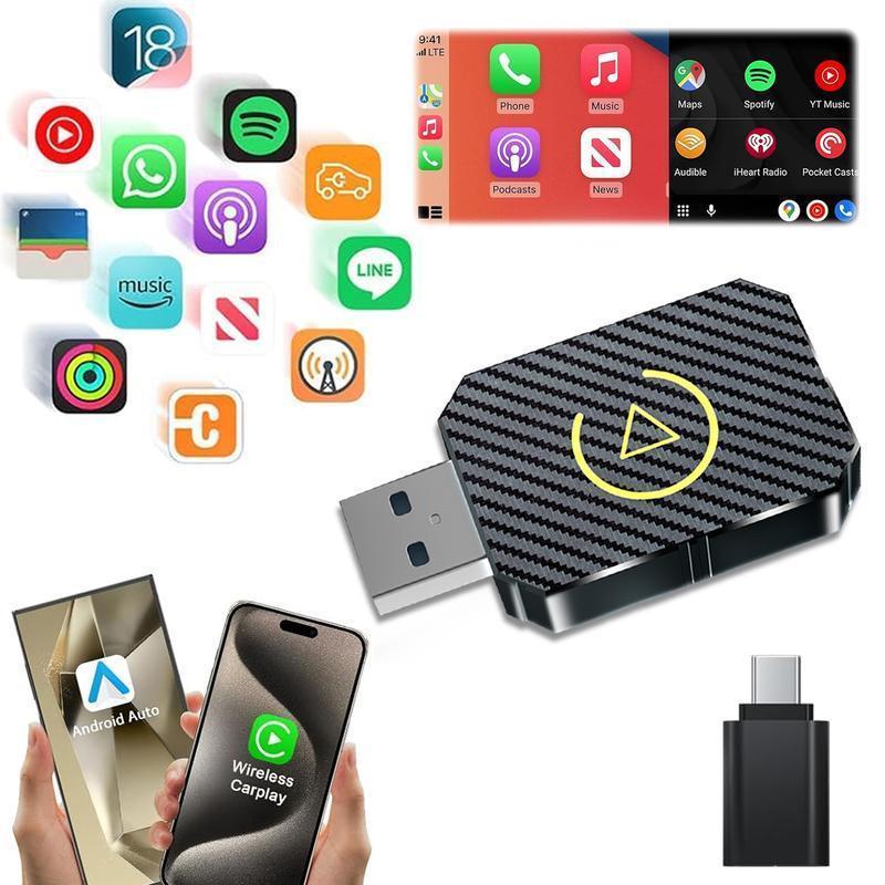 Wireless Carplay Android Auto Adapter 2 in 1 Mini Box CarPlay AI Box BT WiFi for Wired CarPlay/Andriod Auto Cars