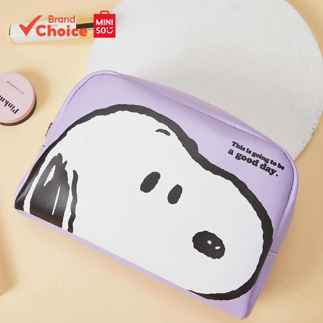 MINISO Snoopy Vida Colorida Série - Bolsa de Maquiagem Portátil Fofa e Compacta 18cm × 6cm × 13cm.
