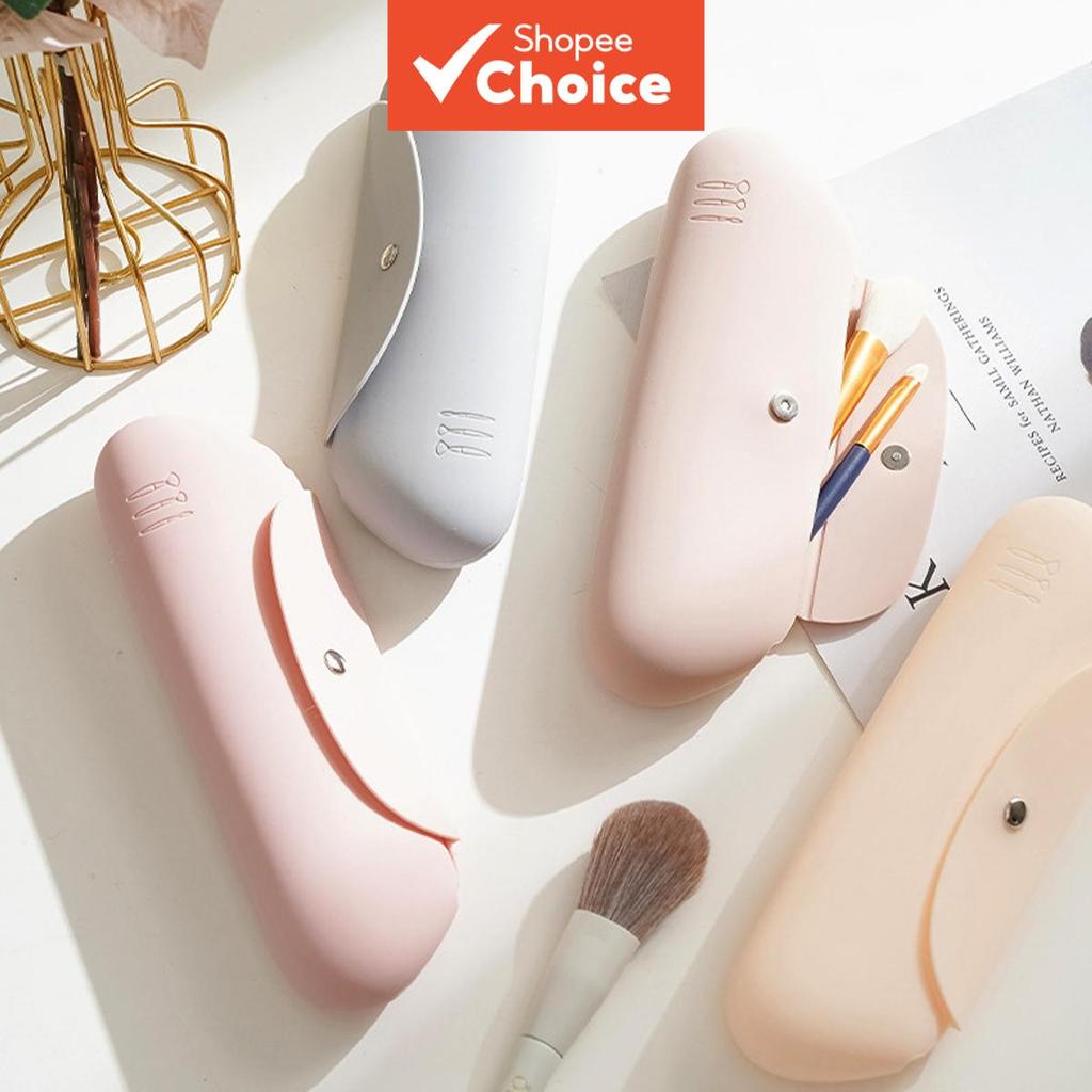 Suporte de pincel de maquiagem de silicone, bolsa organizadora cosmética portátil com estojo.
