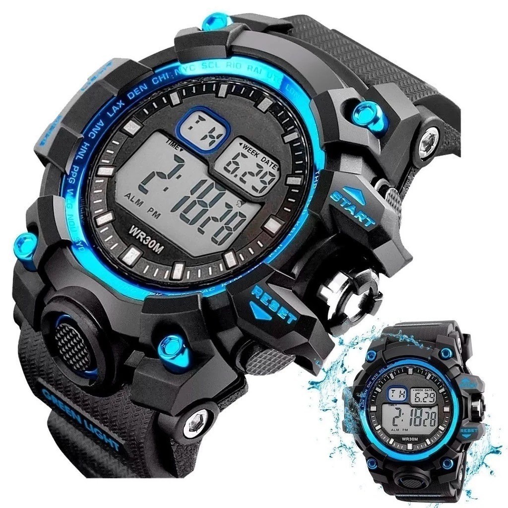 Relógio Masculino Digital Esportivo Militar LED Prova D’Água Cronômetro Alarme Luz Noturna