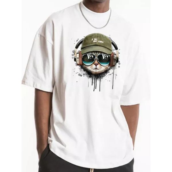 Camiseta Estampa Streetwear Gato De Fone Camisa Masculina