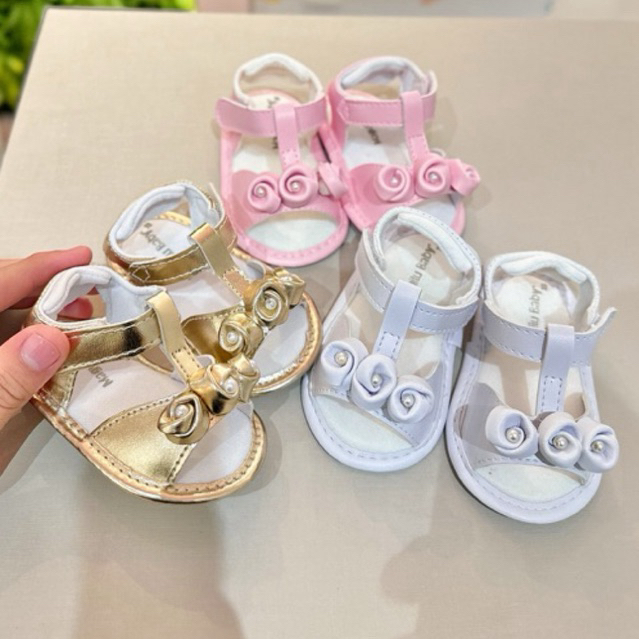 Sandália Para Bebê Menina Batismo Maria Confortável 3 Rosas Lançamento Mundo Mini Baby