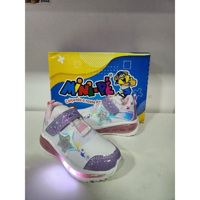 Mini-pé tênis estrela branco lilás de Led menina 2604