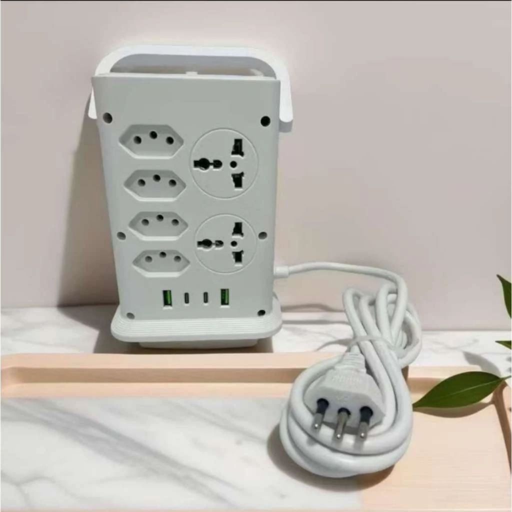 Torre de Tomada Multiplug com 12 Tomadas 2 USB 2 Tipo-C 10A Bivolt Cor Branco Extensão Elétrica Vertical Carregador Rápi