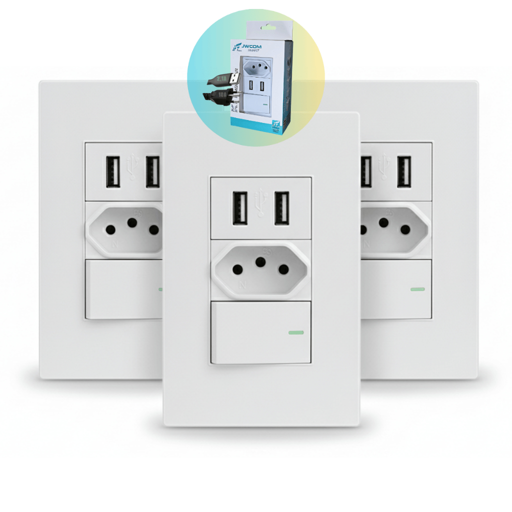 Tomada Usb Interruptor 1 Tecla 10a Carregador Universal Tomada Parede Luxo com 1, 2 ou 3