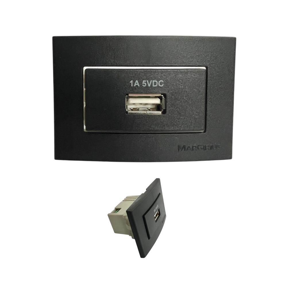 Tomada Carregador Usb 1a Para Móveis Preta Margirius Acabamento Fosco