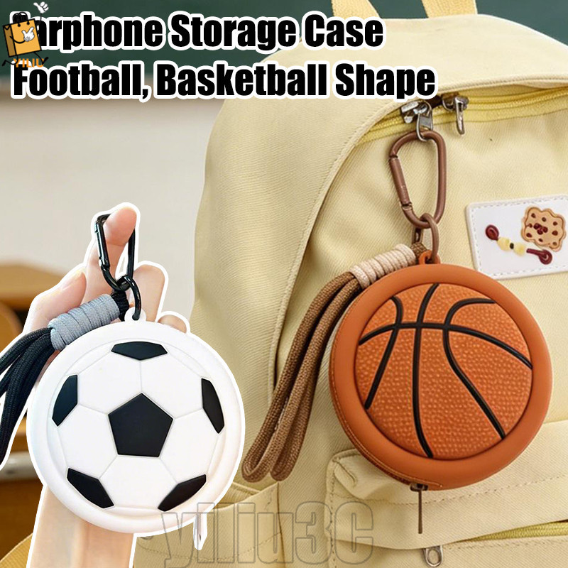 [Prim] Estojo De Armazenamento Em Formato De Basquete De 2 A 1 Unidade-Para Cabo USB , Fone De Ouvido-Capa Fones Futebol
