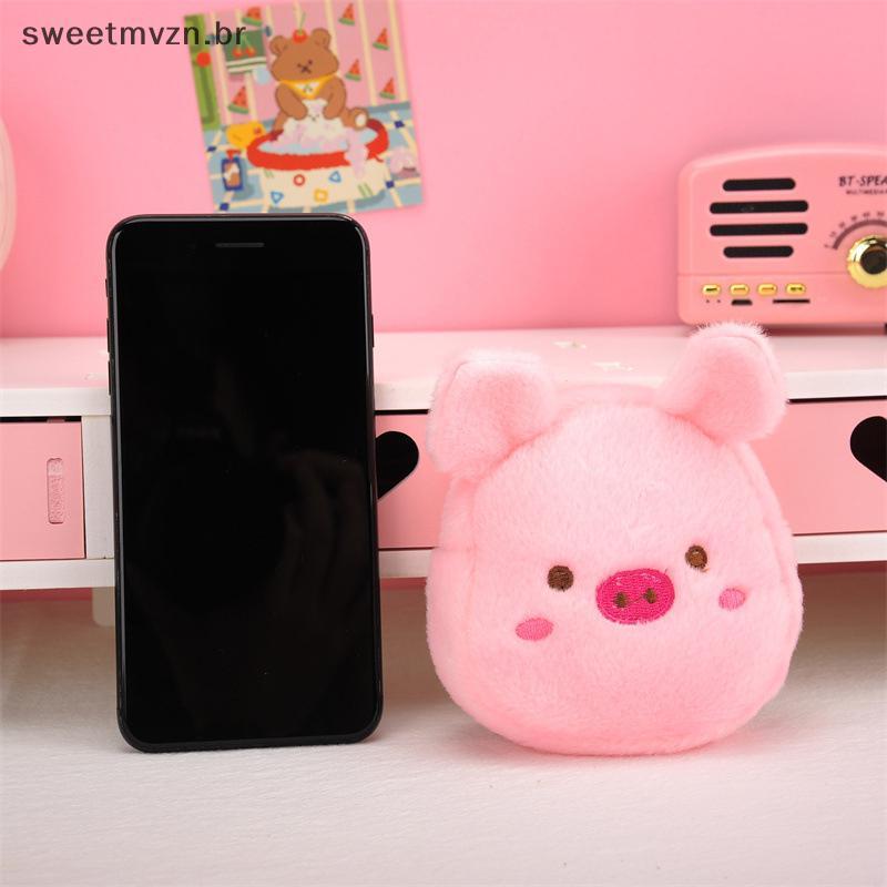 sweetmvzn Bolsa De Moedas De Pelúcia Fofa Rosa Porco Com Zíper Fone De Ouvido Fio USB Mini Chave Presente De Aniversário