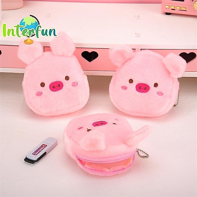 [InterfunB] Bolsa De Moedas De Pelúcia Fofa Porco Rosa Com Zíper Fone De Ouvido Fio USB Mini Para Chaves Presente De Ani