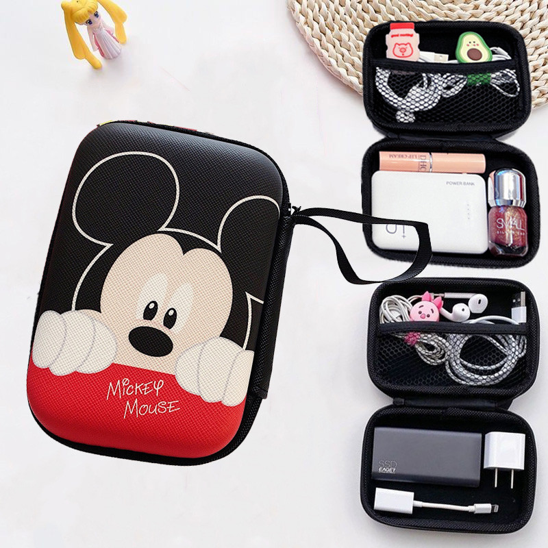 Bolsa Portátil De Armazenamento Fofa Do Mickey Para Fone De Ouvido Cabo USB Power Bank Com Zíper