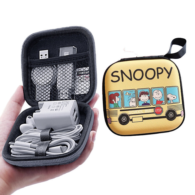 Bonito Snoopy Fone De Ouvido Moeda Chaves Carregador Bolsa Caso Cabo USB Caixa Armazenamento