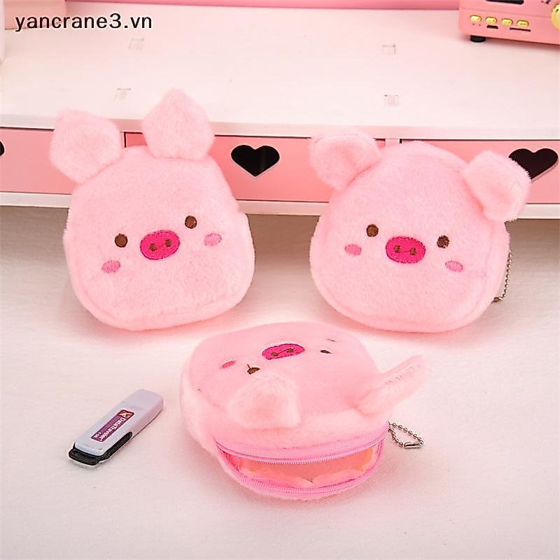 { YAN } Bolsa De Moedas De Pelúcia Fofa Rosa Porco Moeda Com Zíper USB Fio Fone De Ouvido Mini Chave Aniversário Das Cri
