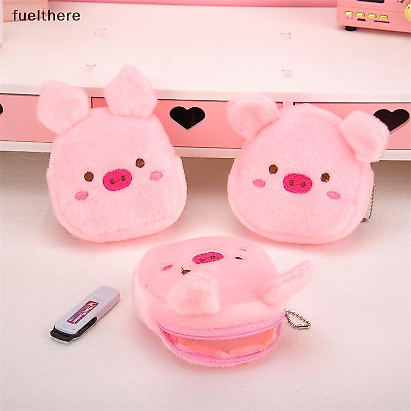 Bonito Bolsa De Moedas De Pelúcia Rosa Porco Moeda Com Zíper USB Fio Fone De Ouvido Mini Saco Chave Presente De Aniversá