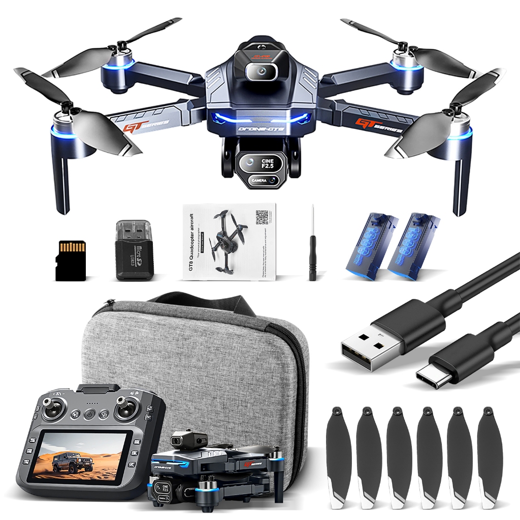 GT8 Professional Drone with 4K Resolution, 4.3 Inch Screen and Dual 2.4G Cameras + 2 Batteries