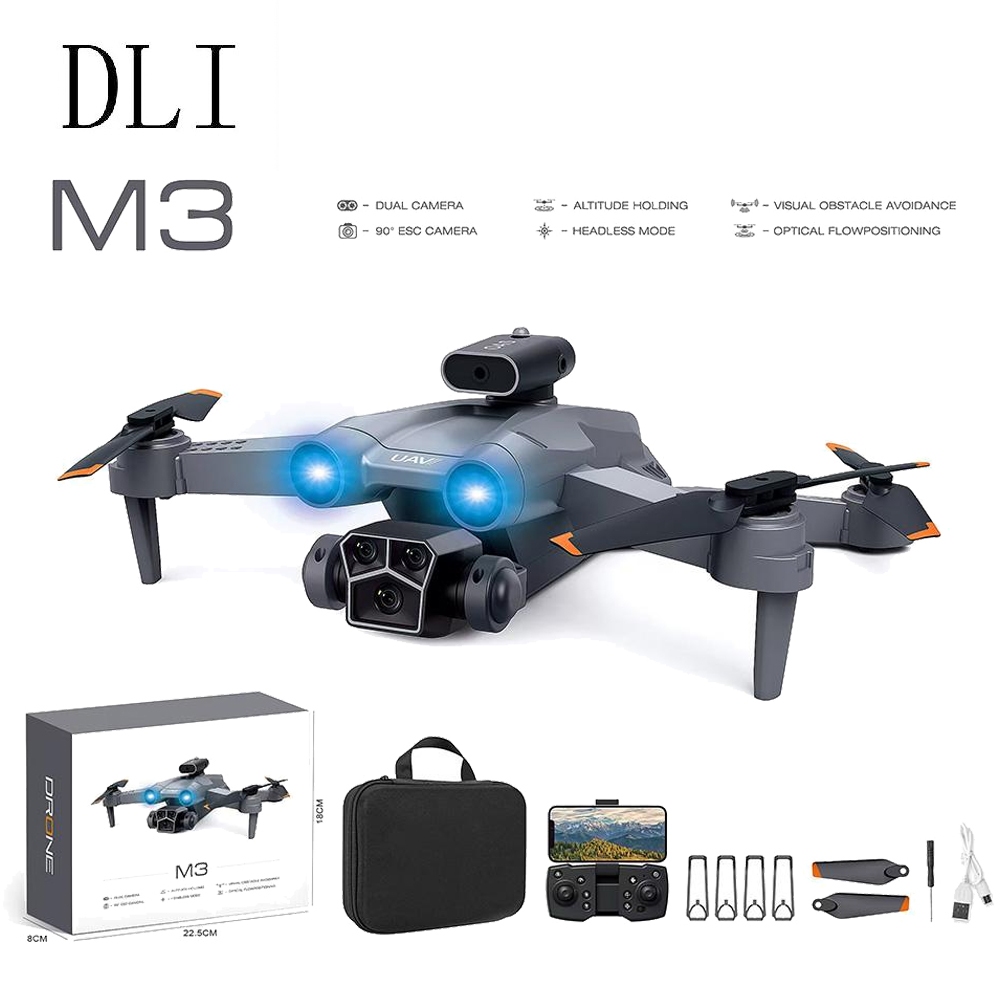 DLI 2025 Nova Professional Mini Drone M3 FPV Com Dual Câmera Hd 2.4Ghz Com WIFI e 3 Baterias
