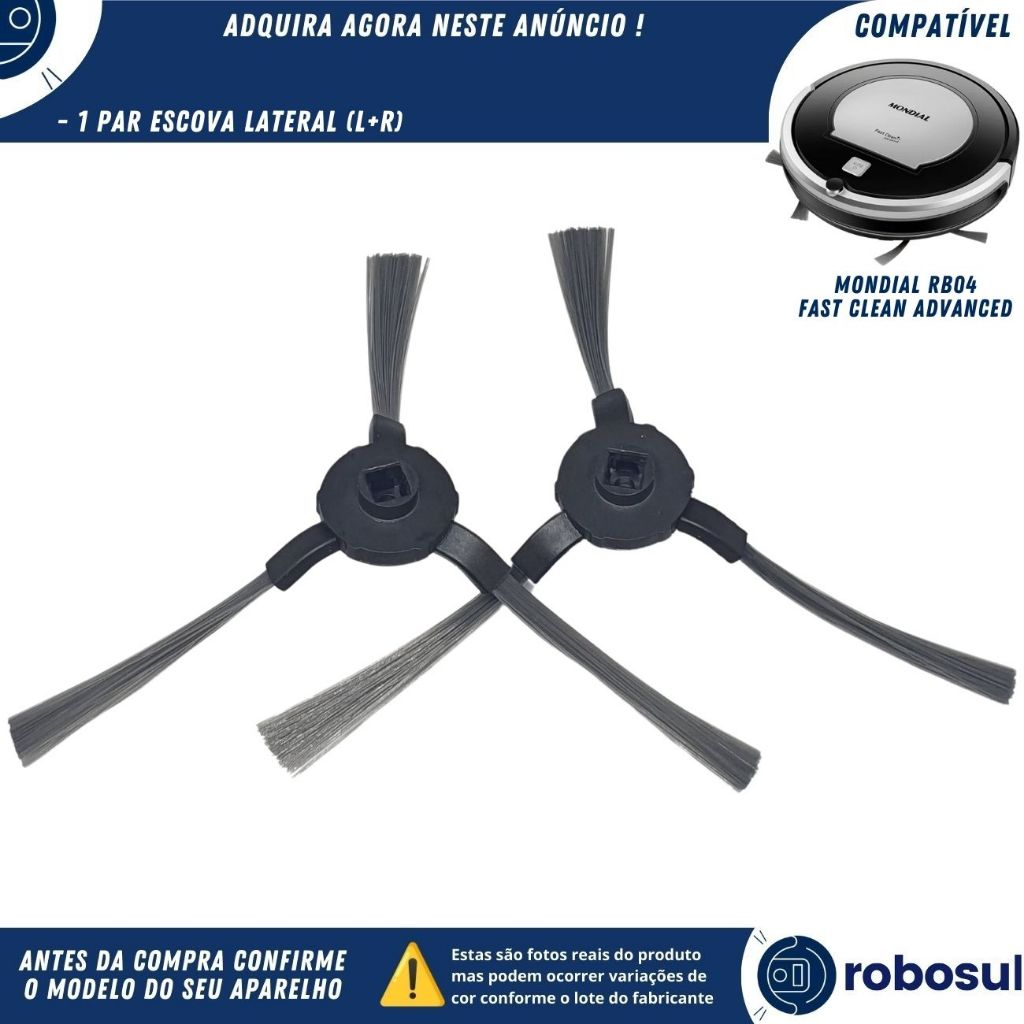 Par De Escova Lateral Para Robô Aspirador Mondial Fast Clean Advanced RB04 RB-04