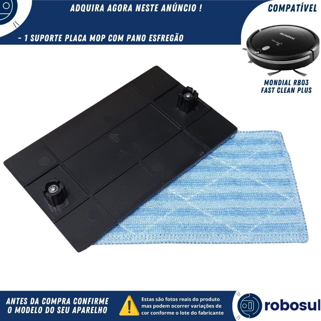 Placa Suporte Mop com Pano Para Robo Aspirador Mondial Fast Clean Plus RB03 RB-03