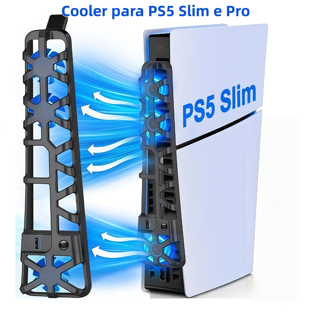 For PS5 Slim Accessories, Cooling Fan with LED Light for Playstation 5 Slim Disc Cooling System and
