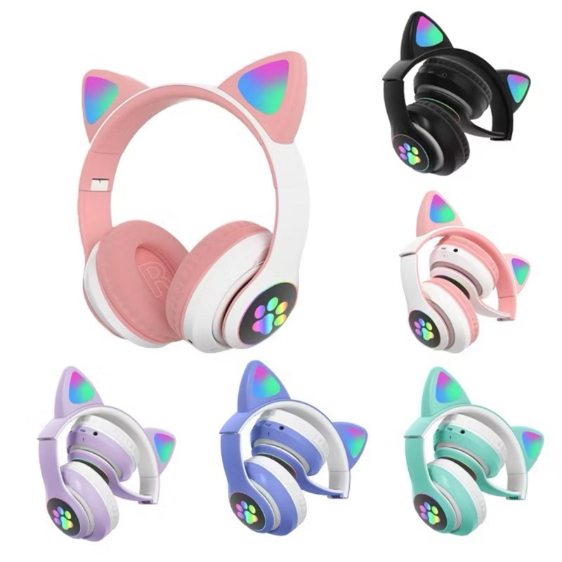Fone Orelha De Gato Gatinho Headphone Sem Fio  Bluetooth 5.0 O Com  Microfone luz  Rgb