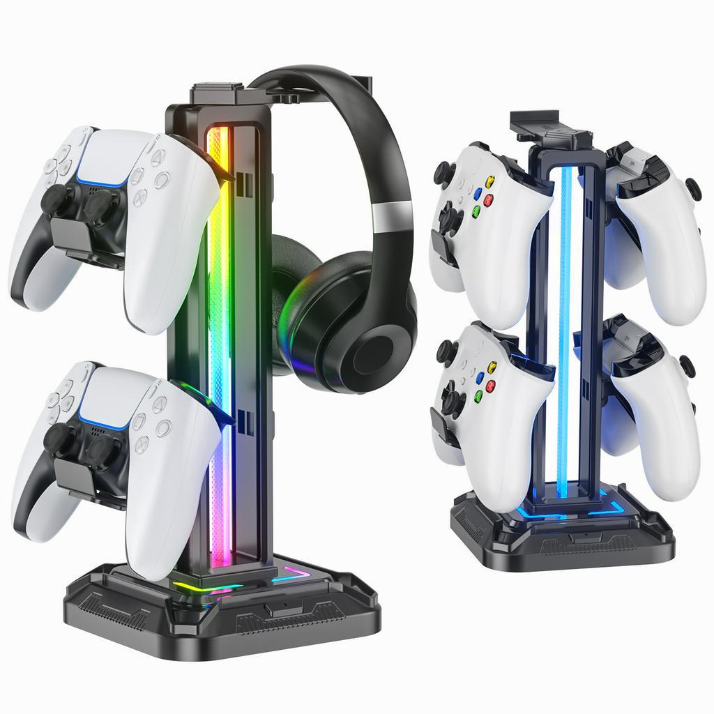 Novo Suporte para Headset RGB com 9 Modos de Luz, Suporte para Controlador de Mesa e Gancho Destacável para Fones de