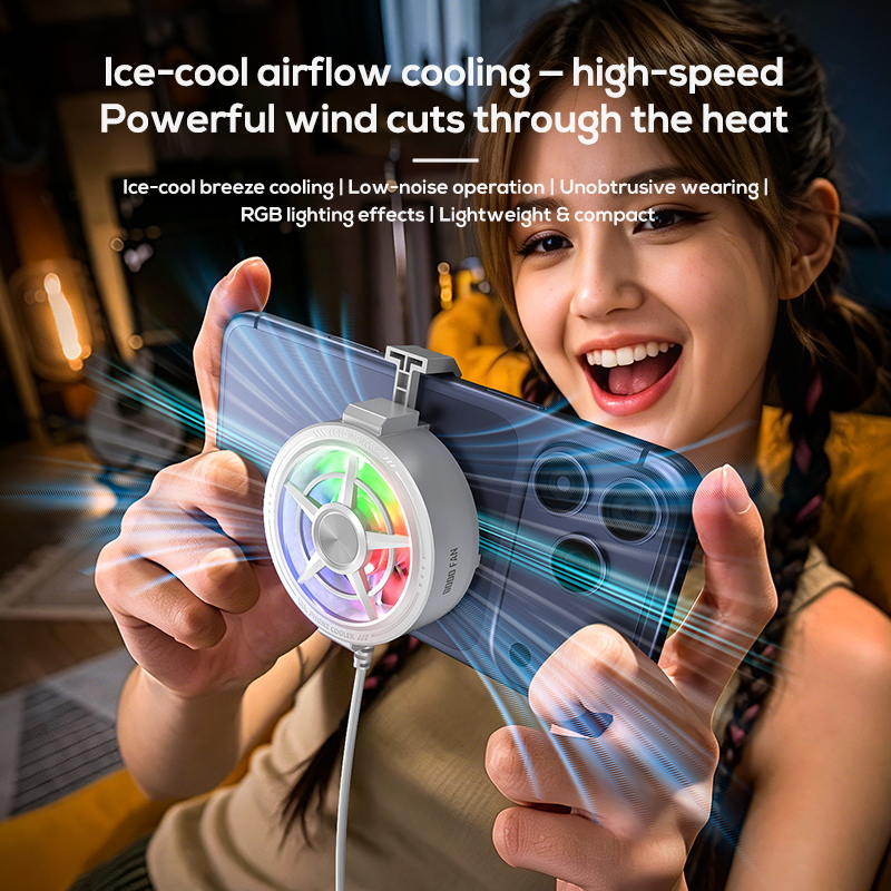 Mini Ventilador USB RGB Luz Clipe De Resfriamento De Telefone Refrigerado A Ar , Dispositivo Refrigerador De Smartphone