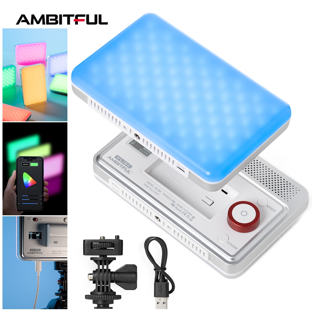 Ambiful VL15B Bicolor VL15C RGB Luz De Preenchimento Colorida Para Câmera Smarthphone Gopro Tiktok LED Gravação De Fotos