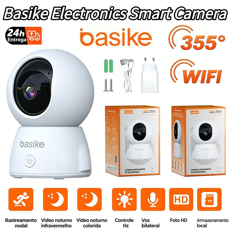 Basike Electronics Smart Camera 2.4G Wi-Fi Visão Noturna 1080P Pode Rotação de 355° With Áudio Bidirecional