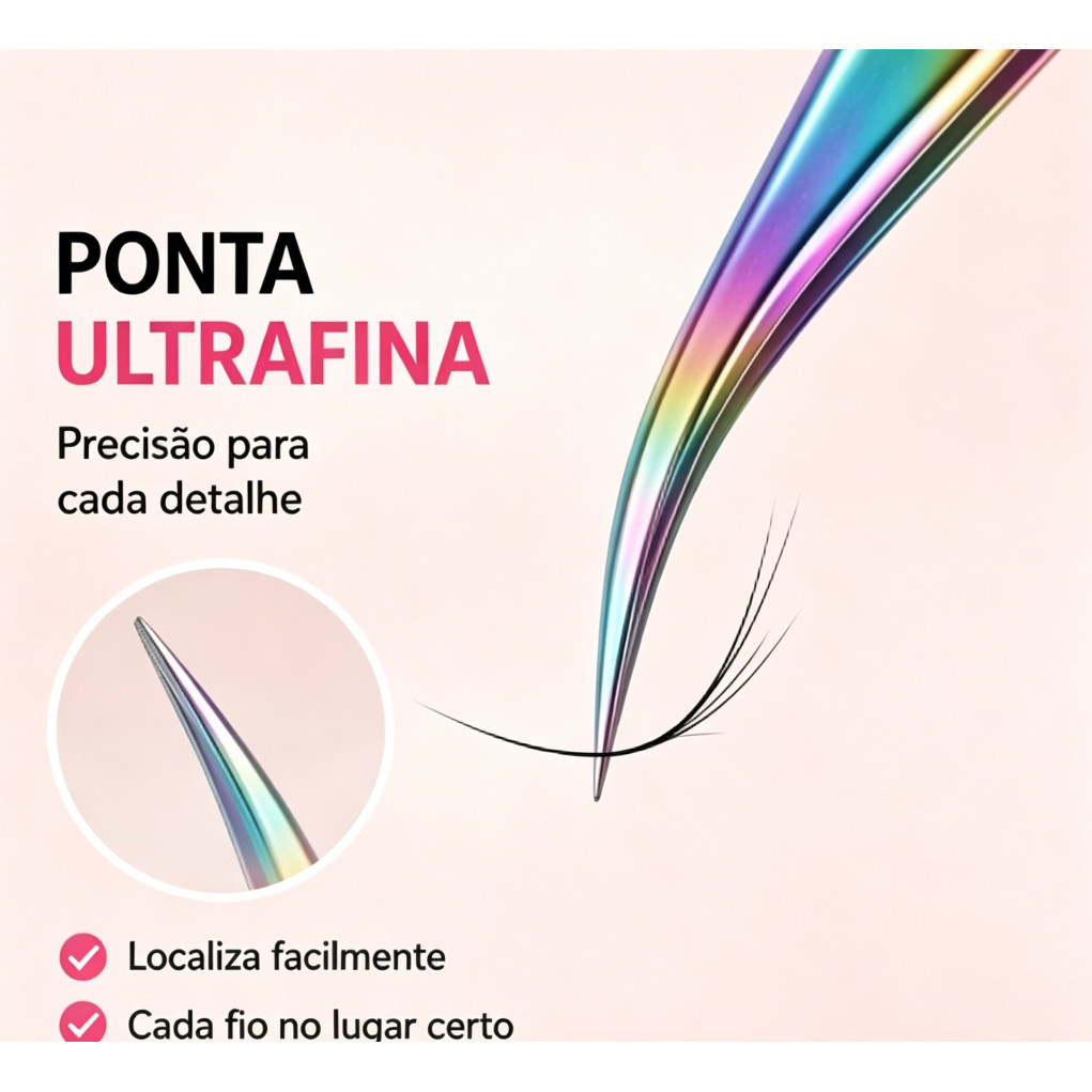 Pinça para cílios postiços colorida gradiente ponta precisa design ergonômico profissional