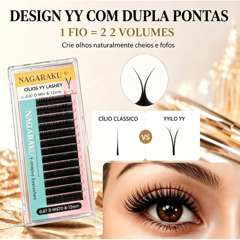 Cílios para extensão modelo YY fibra super leve 0,07mm curvatura D tamanho misto 8‑12mm para salão de beleza