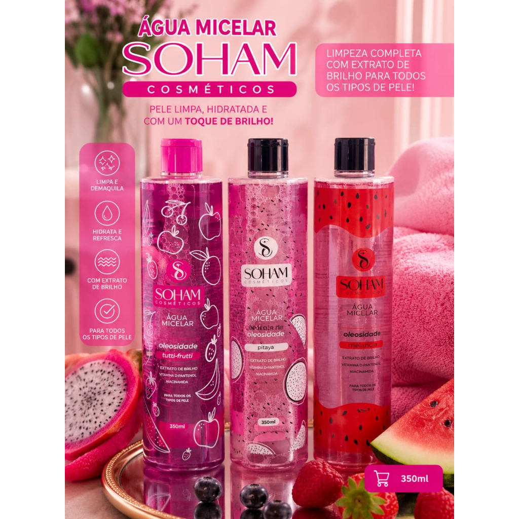 ✨ ÁGUA MICELAR SOHAM COSMÉTICOS 310ML ✨