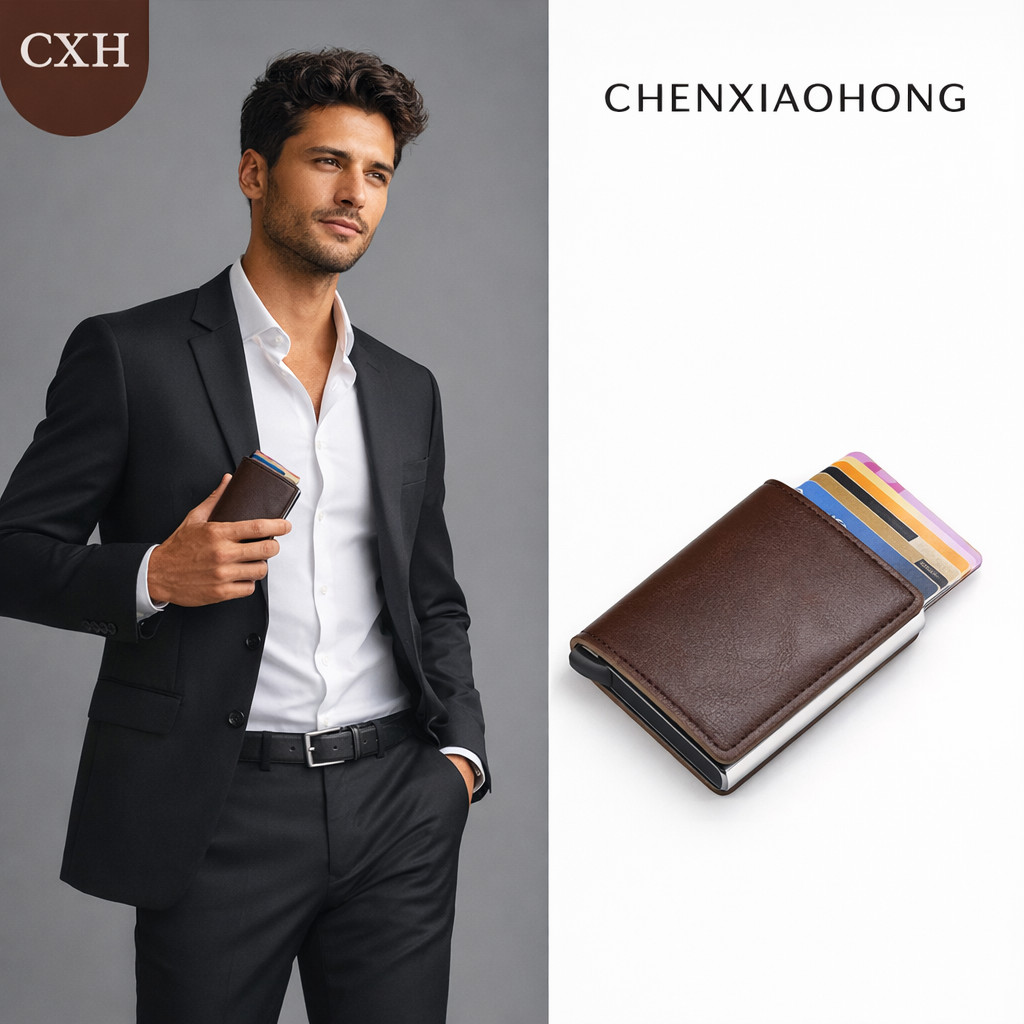 CHENXIAOHONG Men's wallet with multiple card slots and automatic retractable anti-theft card holder.
